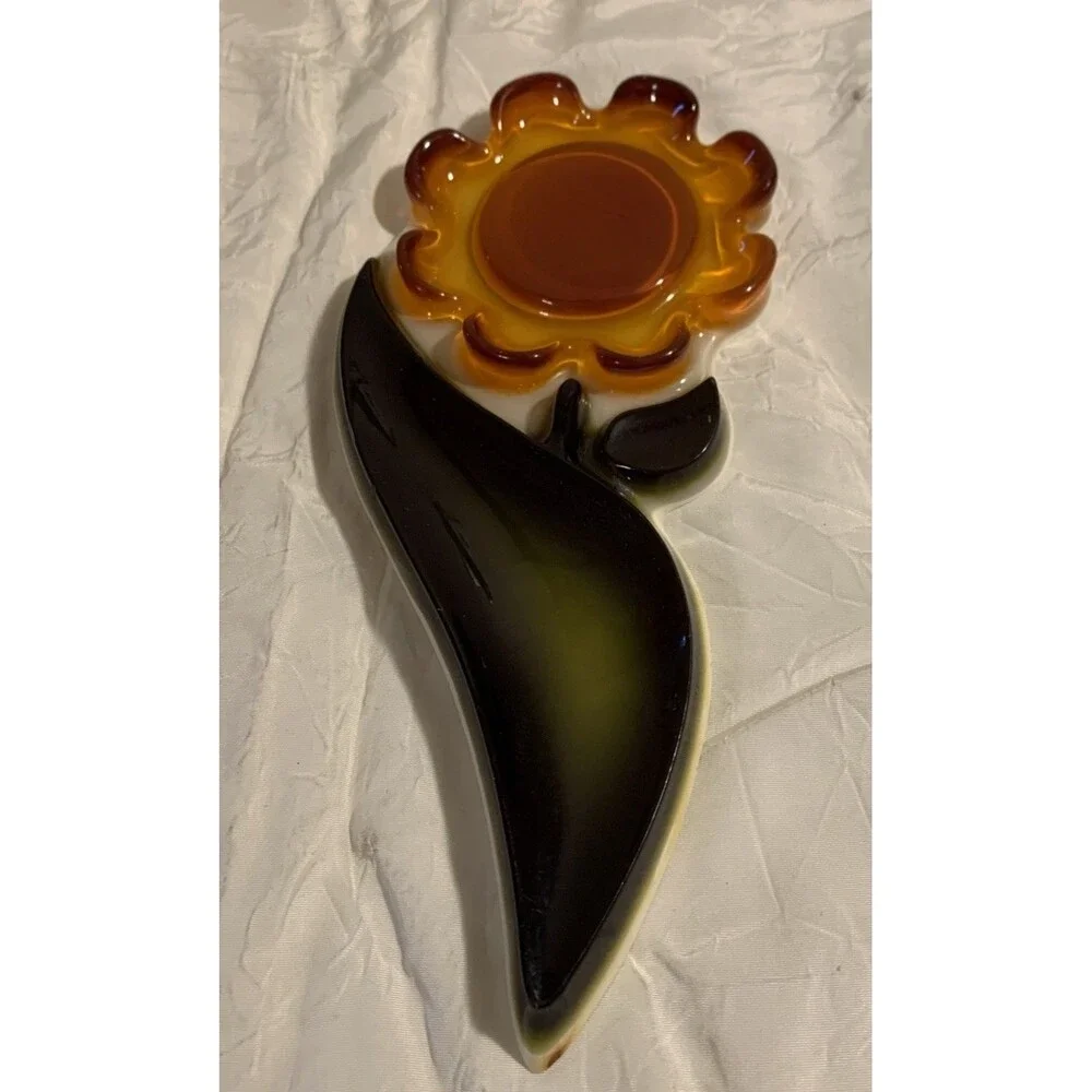 60s Lucite Acrylic Flower Orange Daisy Spoon Rest Holder Retro MCM